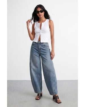 Warehouse Mid Wash Barrel Jean - Blue