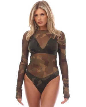 Heron Preston Camo Mesh Bodysuit - Brown