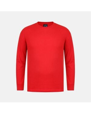 Fabric Waffle Crew Neck Long Sleeve T-Shirt - Red