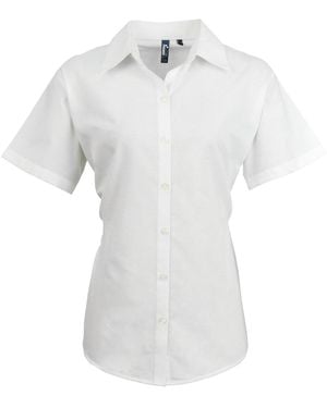 PREMIER Ladies Signature Pearlised Oxford Short-Sleeved Shirt (Light) - White