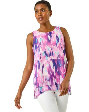 Roman Blurred Double Layered Vest Top - Purple