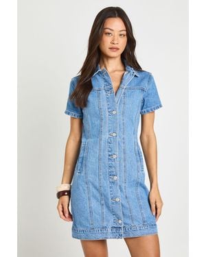 Boohoo Tall Western Denim Short Sleeve Mini Dress - Blue