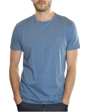 Lacoste Th6709 T Shirts Short Sleeve Crew Neck Soft Pima Cotton Summer Tee - Blue