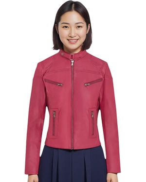 Infinity Leather Casual Slim-Fit Biker Jacket-Tulsa Lamb Leather - Red