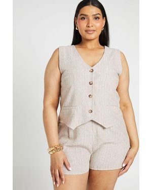 Boohoo Plus Stripe Linen Waistcoat And Short Co-Ord Set - White