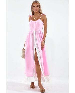 Msn-Collection Color-Blocked Square-Neck Maxi Dress - Pink