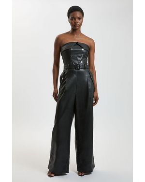 Karen Millen Faux Leather Trench Bandeau Jumpsuit - Blue
