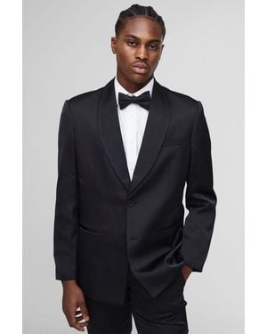 BoohooMAN Relaxed Fit Satin Shawl Collar Blazer - Blue