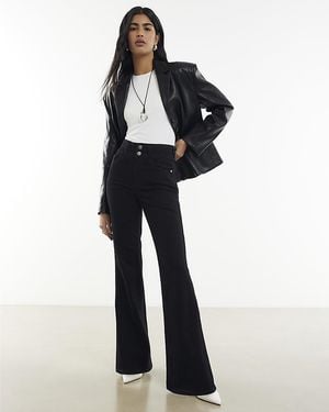 River Island Flared Jeans High Rise Relaxed Denim Cotton - Blue