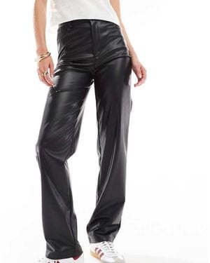 ASOS Tall Faux Leather Straight Leg Trousers - Black