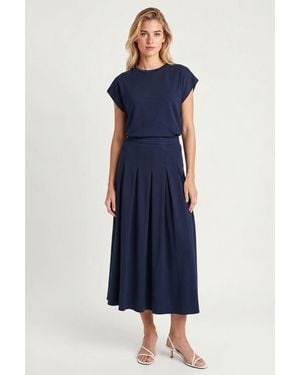 Happiness İstanbul Cotton Jersey T-Shirt And Midi Skirt Set - Blue