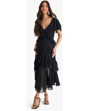 Boohoo Dobby Frill Detail Maxi Dress - Black