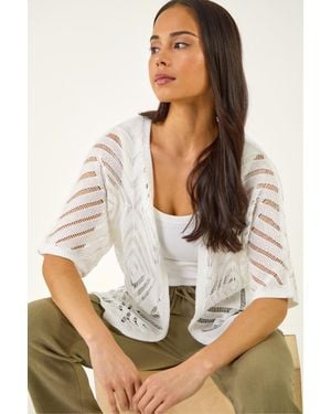 Roman Petite Pointelle Knit Cardigan - White