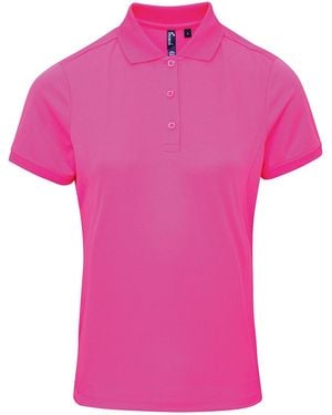 PREMIER Ladies Coolchecker Short Sleeve Pique Polo T-Shirt (Neon) - Pink
