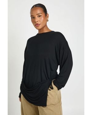 Boohoo Plus Wrap Tie Side Oversized Long Sleeve T-Shirt - Blue