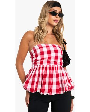 Boohoo Gingham Puffball Top - Red