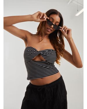 Pink Vanilla Stripe Twist Cut Out Bandeau Top - Black