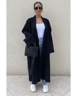 Femme Luxe Longline Open Front Coat - Blue