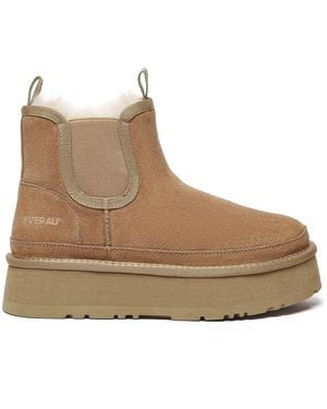 EverAu Australia Ever Au Shoveler Leather Platform Short Chelsea Boots - Brown