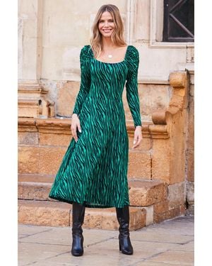 Sosandar Print Square Neck Jersey Midi Dress - Green