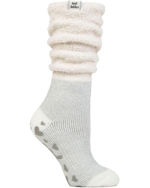 Heat Holders Ladies Fluffy Slouch Top Non Slip Thermal Bed Socks - White