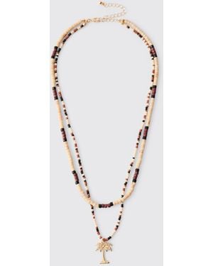 BoohooMAN Palm Tree Beaded Necklace - Blue