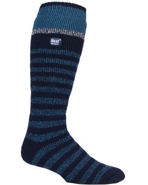 Heat Holders Long Knee High Striped Ski Socks - Blue