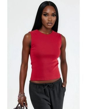 Busem Crew Neck Sleeveless Solid Top - Red