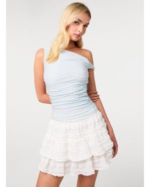 Pink Vanilla Stripe Asymmetric Top - White