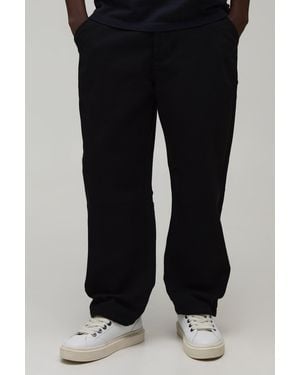 BoohooMAN Skate Fit Half & Waistband Washed Twill Trousers - Black