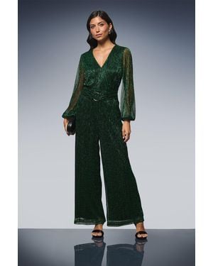 Wallis Occasion Plisse Ring Jumpsuit - Green