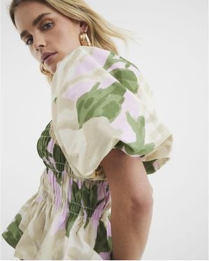 River Island Petite Puff Sleeve Floral Shirred Top - Green