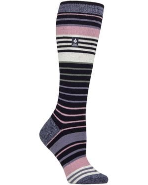 Heat Holders Ladies Ultra Lite Thin Thermal Winter Ski Socks With Stripes - Blue