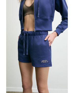 Grimelange Embroidered High Waist Sweat Shorts - Blue