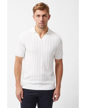 French Connection Cotton Blend Trophy Knit Open Collar Polo Shirt - White