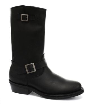 Grinders Smooth Sole Western Leather Boots-Rebel - Black