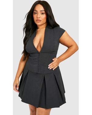 Boohoo Plus Hook And Eye Cap Sleeve Corset Top - Black