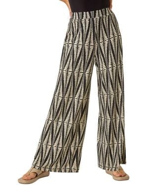 Roman Mono Print Wide Leg Stretch Trouser - White