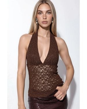 Busem Sequin Halter Crop Blouse - Brown