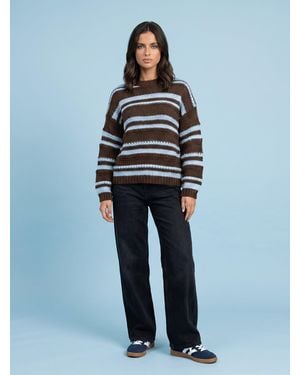 Urban Bliss Textured Stripe Crew Neck Jumper - Blue