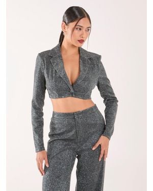 Pink Vanilla Glitter Cropped Blazer - Grey