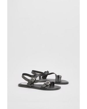 Wallis Sheska Faux Leather Buckle Detail Asymmetrical Flat Sandals - White
