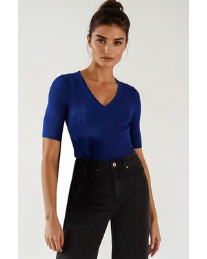 Secret Label Scallop Edge Knit Top - Blue