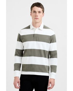 French Connection Cotton Striped Rugby-Style Long Sleeve Polo Shirt - Grey
