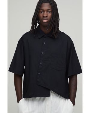 BoohooMAN Oversized Boxy Asymmetric Linen Half Sleeve Shirt - Blue