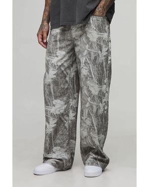 BoohooMAN Tall Washed Camo Baggy Fit Jeans - Grey