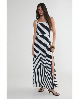 Nasty Gal Abstract Stripe Tie Shoulder Split Leg Maxi Dress - White