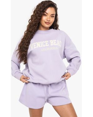 Boohoo Venice Beach California Embroidered Sweatshirt Short Tracksuit - Purple