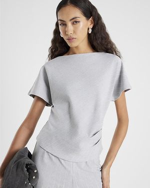River Island T-Shirt Pinstripe Ruched Boat Neck - Grey