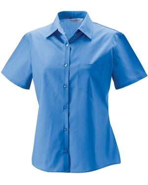 Russell Collection /Ladies Poplin Easy-Care Short-Sleeved Formal Shirt (Corporate) - Blue
